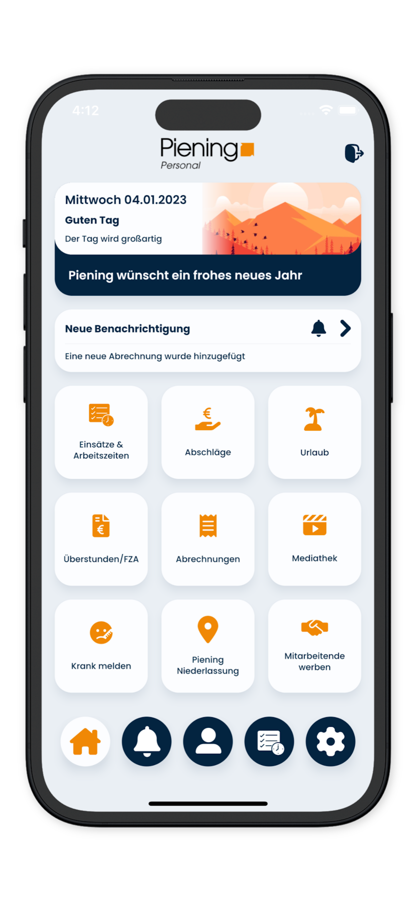 Piening Connect App Design: Home Screen