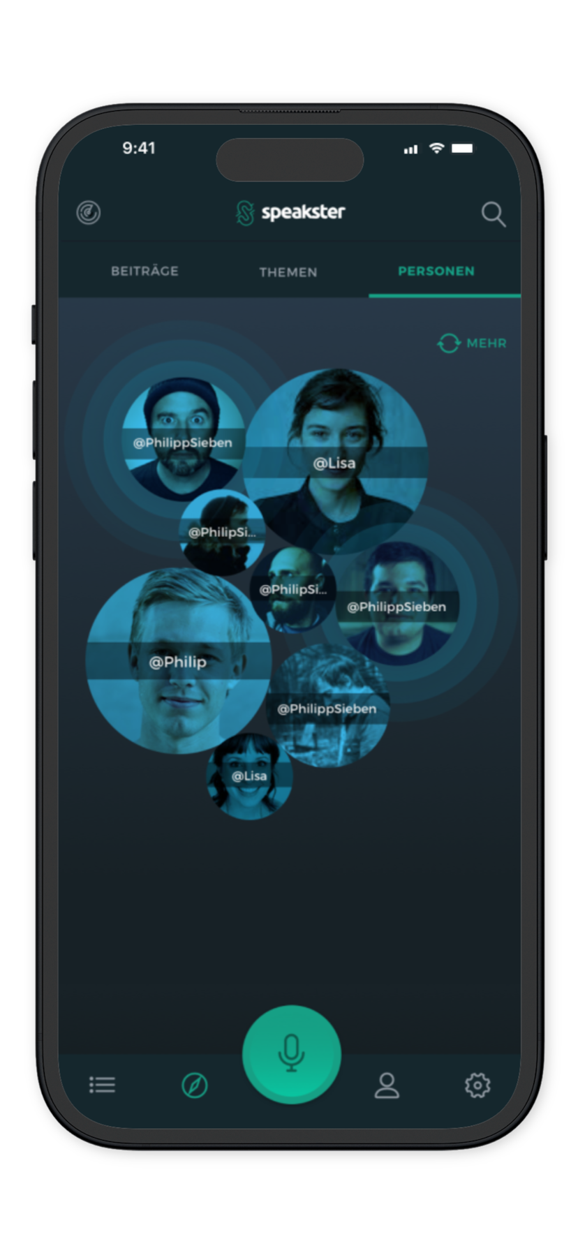 Speakster App Design: Personen Ansicht